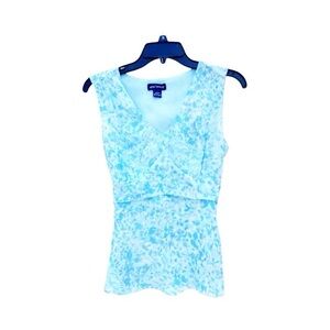 Ann Taylor Blue Silk Chiffon Tie-Back Sleeveless Blouse with Empire Waist